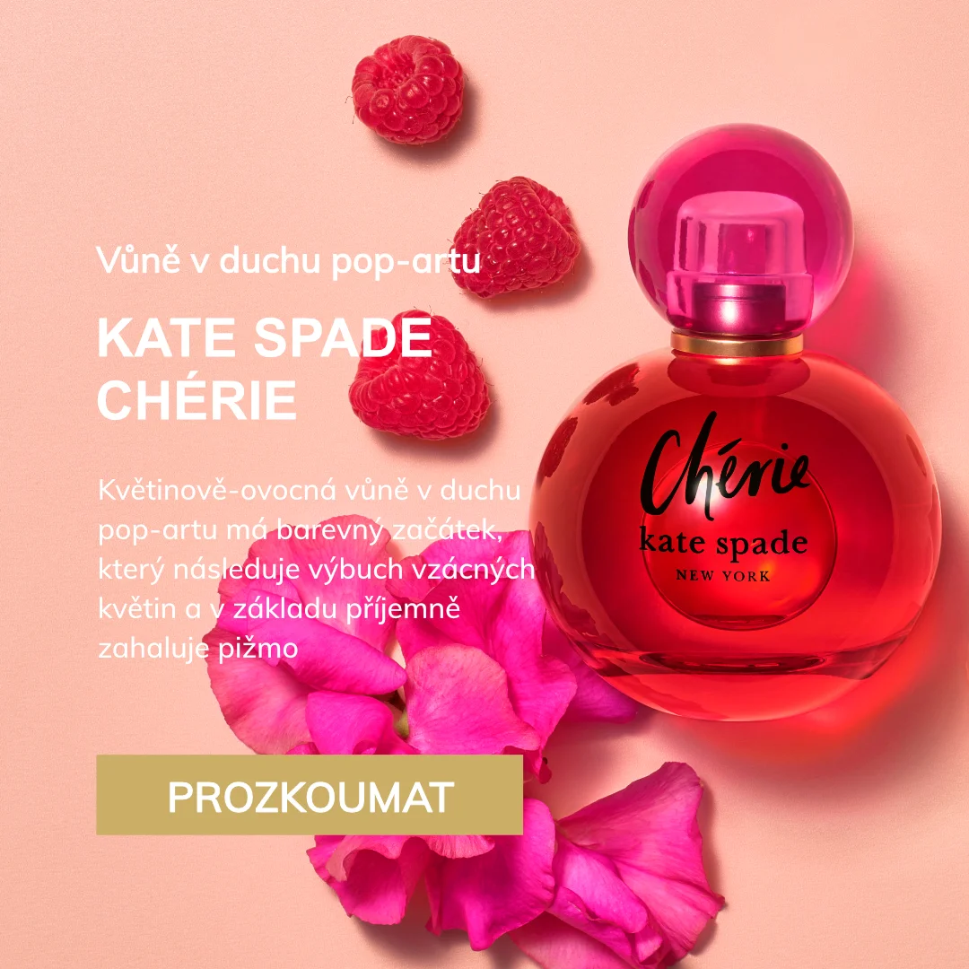 Vůně v duchu pop-artu
KATE SPADE CHÉRIE

Květinově-ovocná vůně v duchu pop-artu má barevný začátek, který následuje výbuch vzácných květin a v základu příjemně zahaluje pižmo
